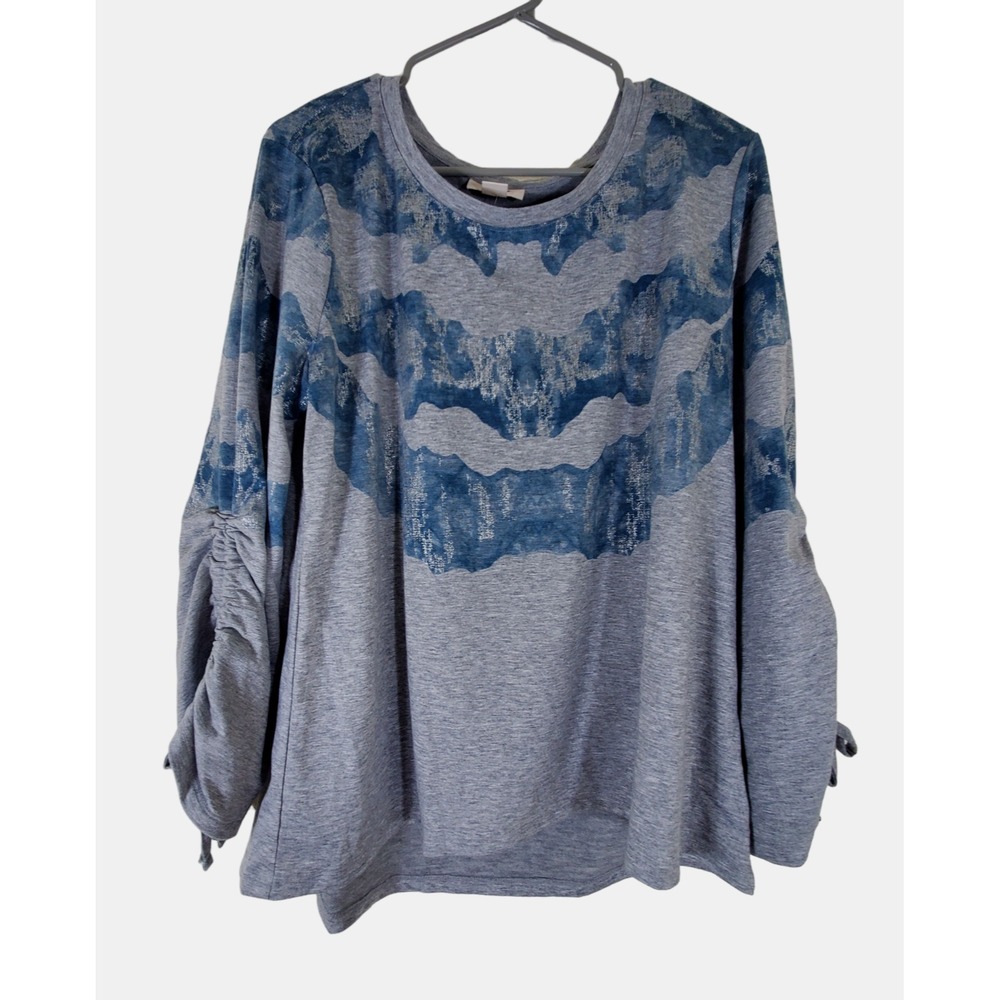 Style & Co Northern Lounge Top Womens Gray Adjustable Tie Sleeves Size L NWT